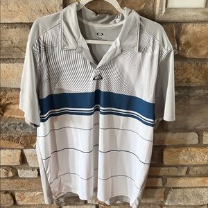 Oakley Men's Polo Shirt in Gray and Navy Stripes